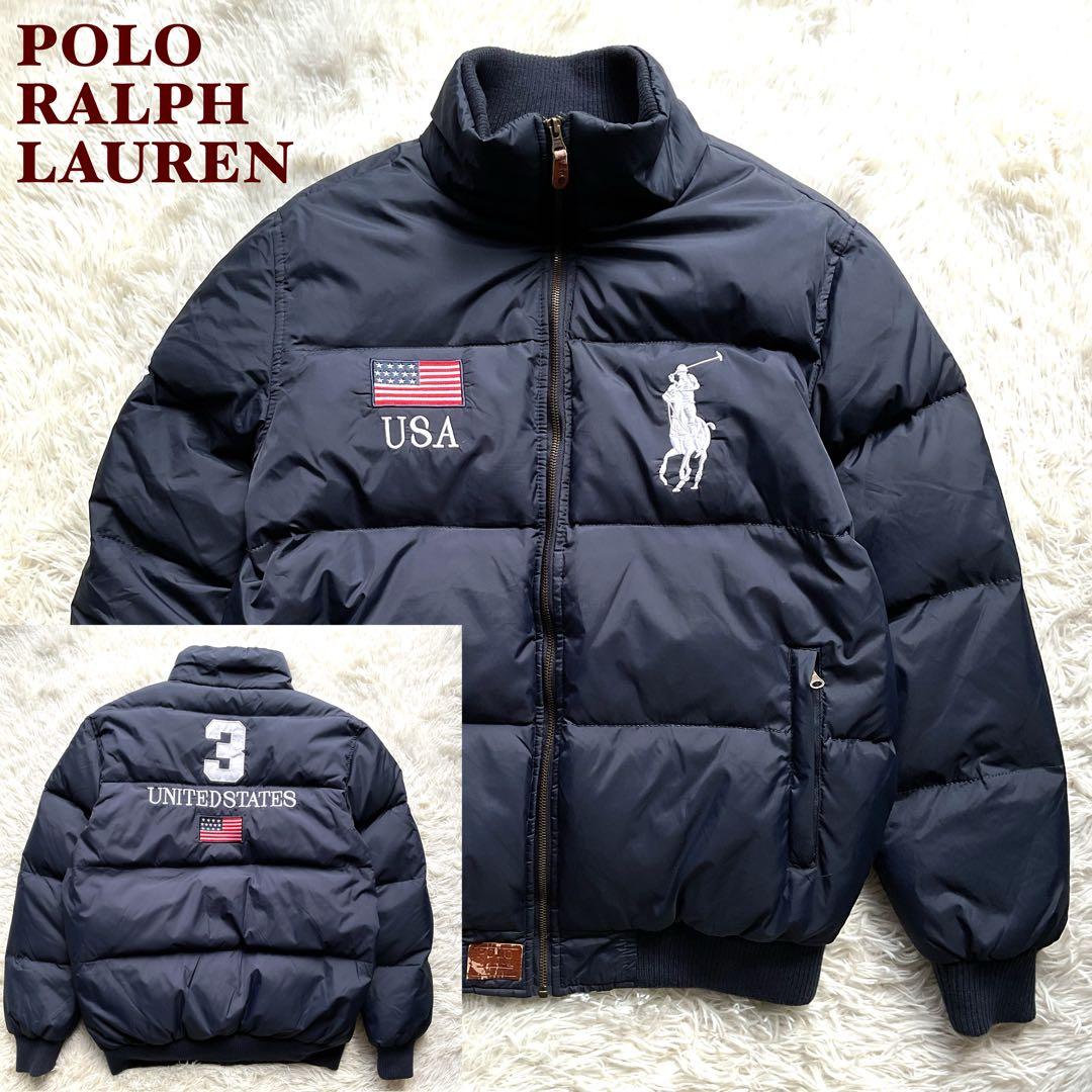 希少✨90's ポロラルフローレン　ポニー　イギリス国旗　ダウンジャケット　紺色