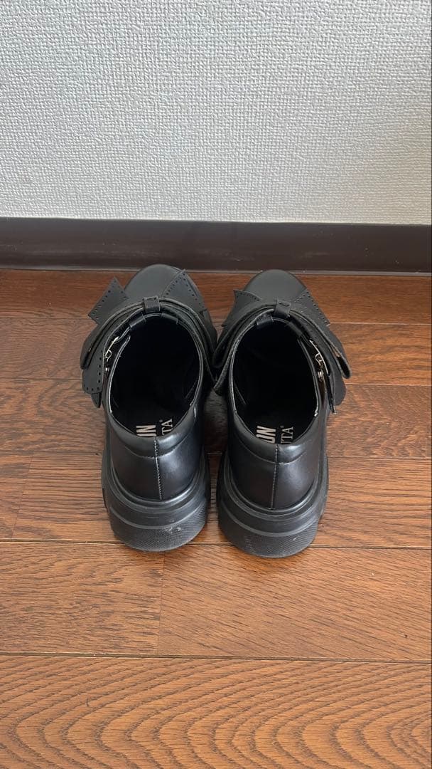 SIIILON×HARUTA ブラックリボン付き厚底シューズ