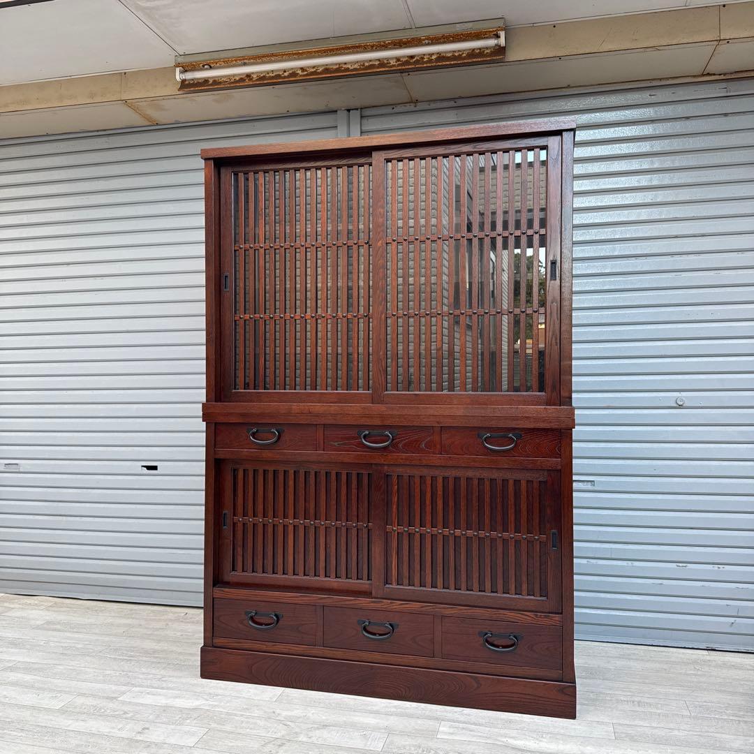 駿河随　食器棚 和風 和室 水屋箪笥 水屋タンス 引き戸 膳戸棚 無垢