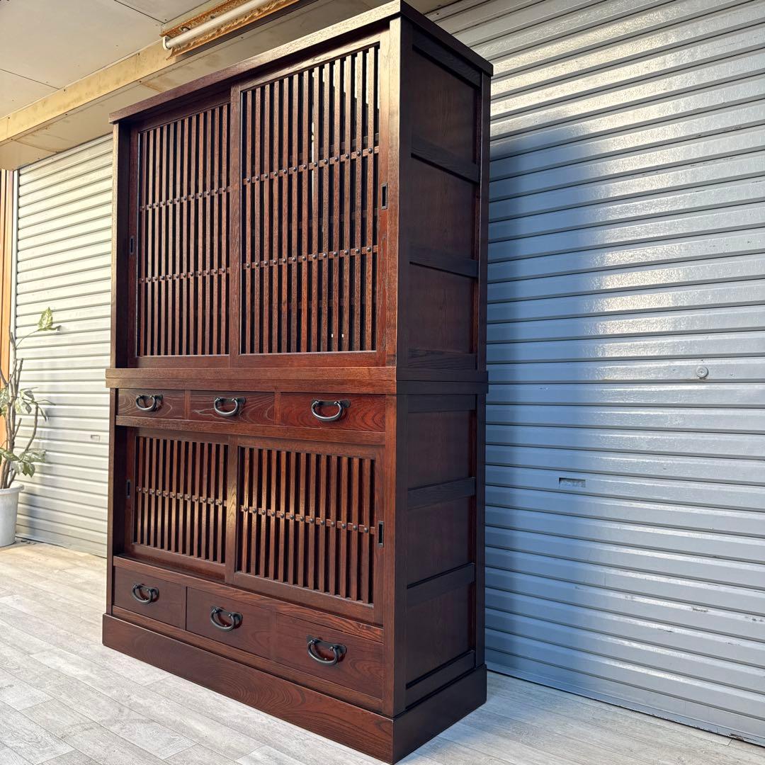 駿河随　食器棚 和風 和室 水屋箪笥 水屋タンス 引き戸 膳戸棚 無垢