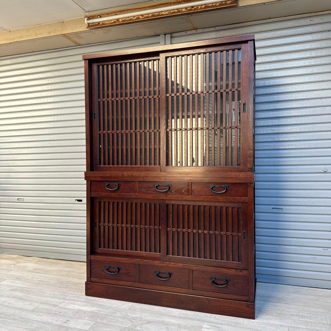 駿河随　食器棚 和風 和室 水屋箪笥 水屋タンス 引き戸 膳戸棚 無垢