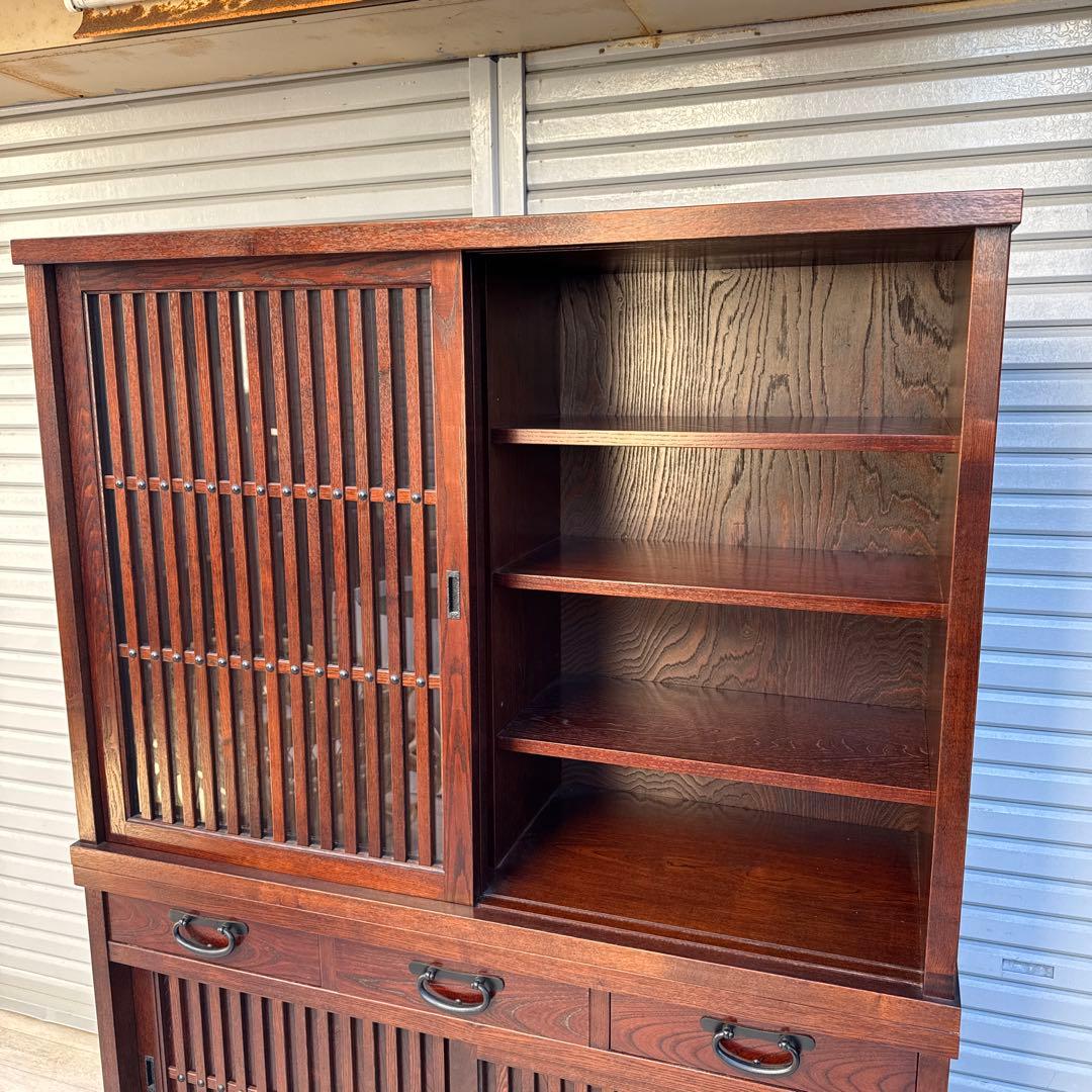 駿河随　食器棚 和風 和室 水屋箪笥 水屋タンス 引き戸 膳戸棚 無垢