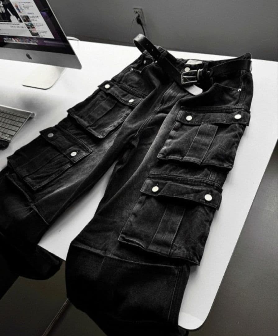 【COSYHARU】バイダーパラシュートブラックウォッシュカーゴデニム　XL