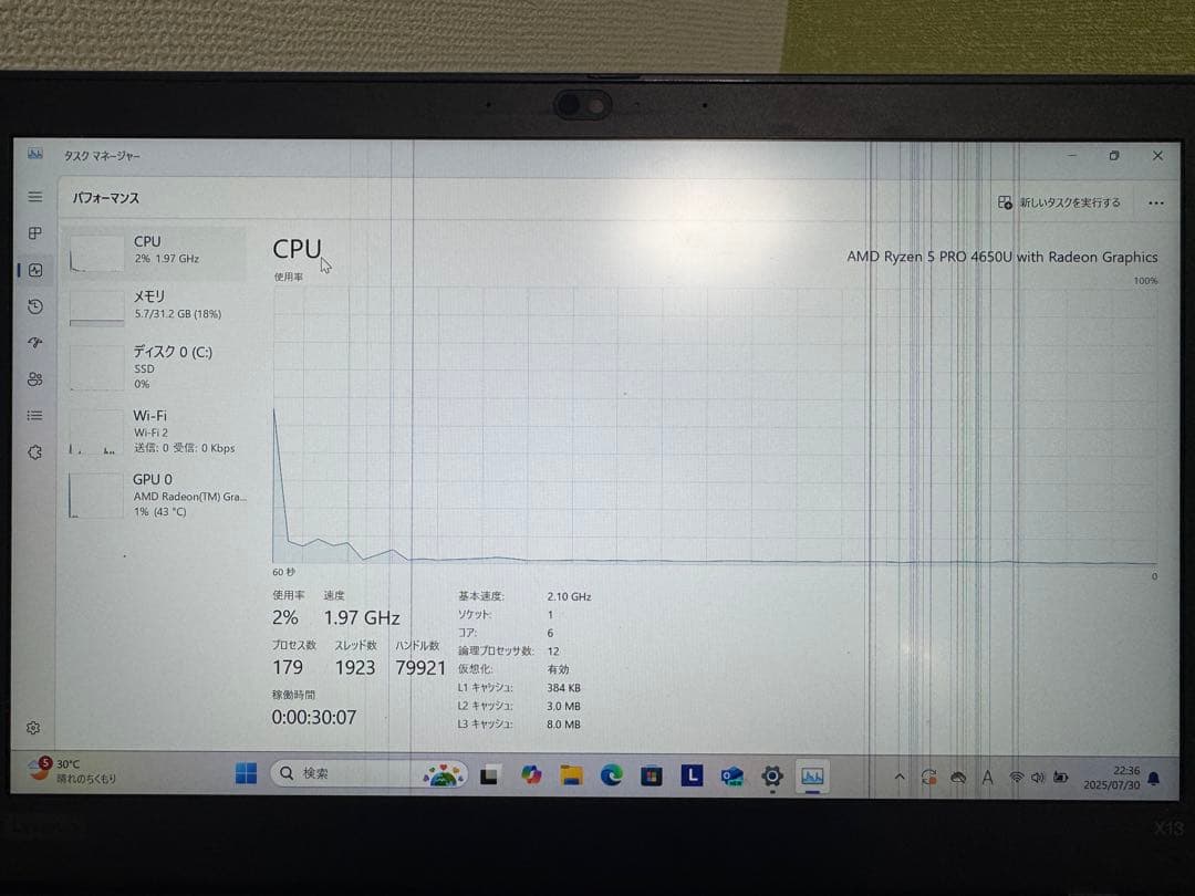 その他ノートPC本体 ThinkPad X13 32GB 256GB