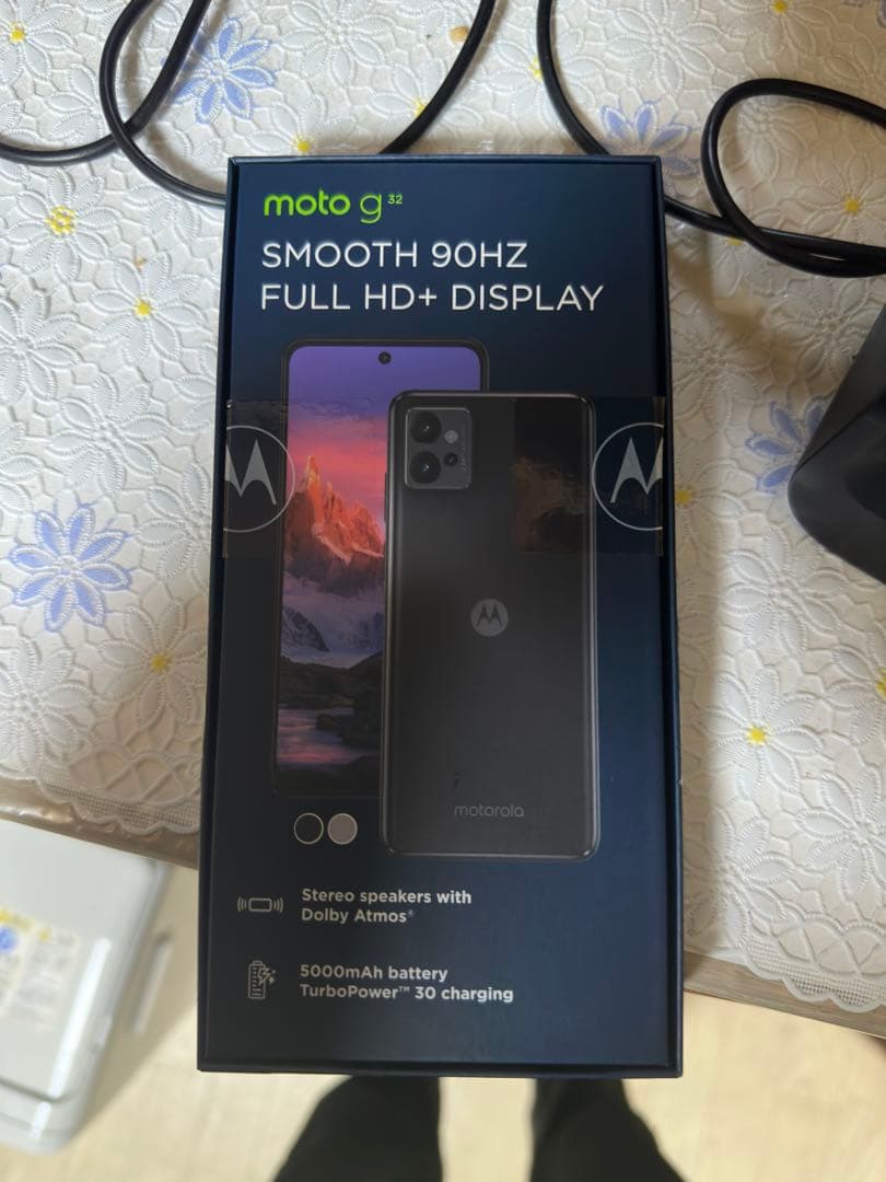 値下げ可motog 32 ブラック画面ひび割れ 128GBsimフリーモバ充付き