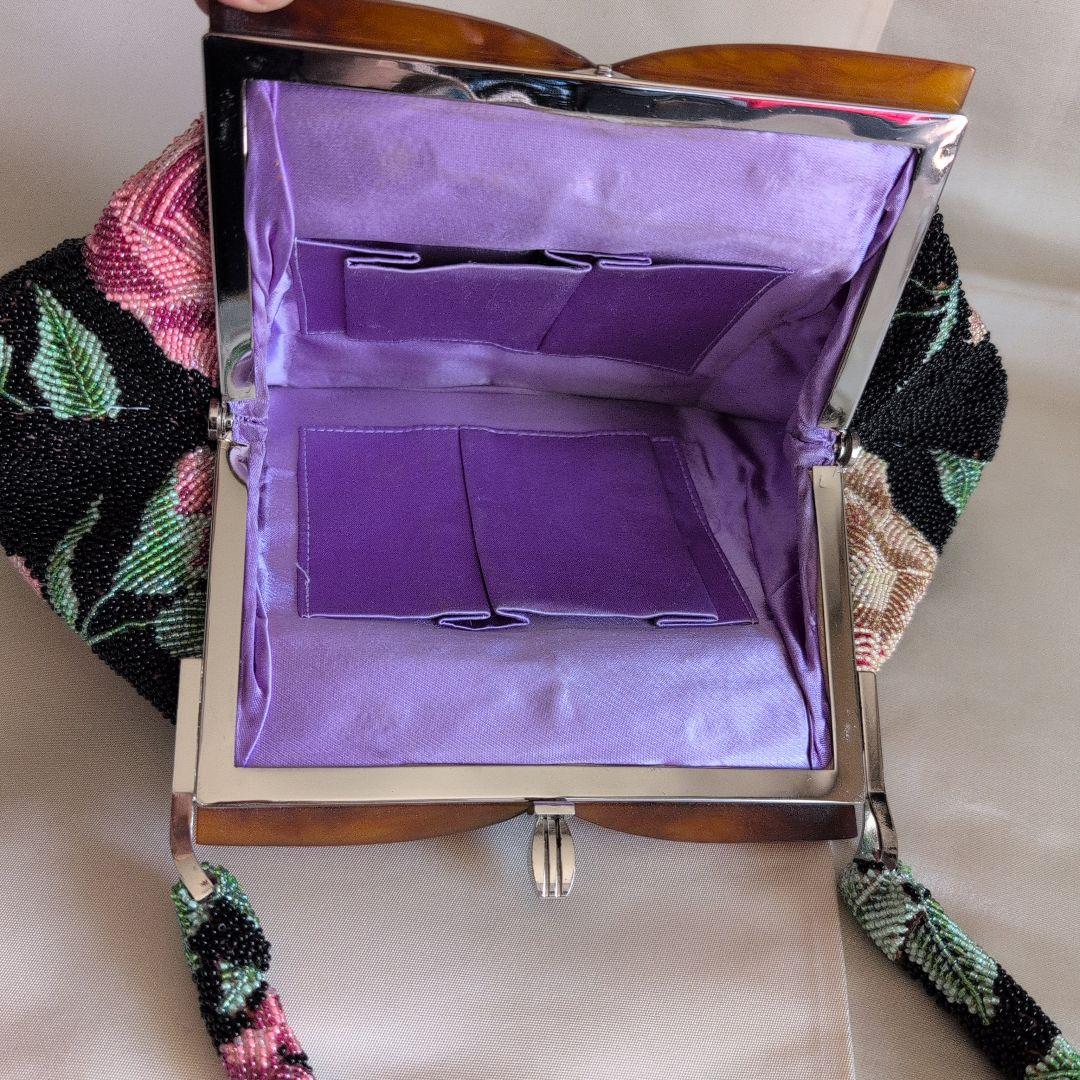 高級和装ビーズ刺繍バック 花柄　和装バック　成人式　 美品