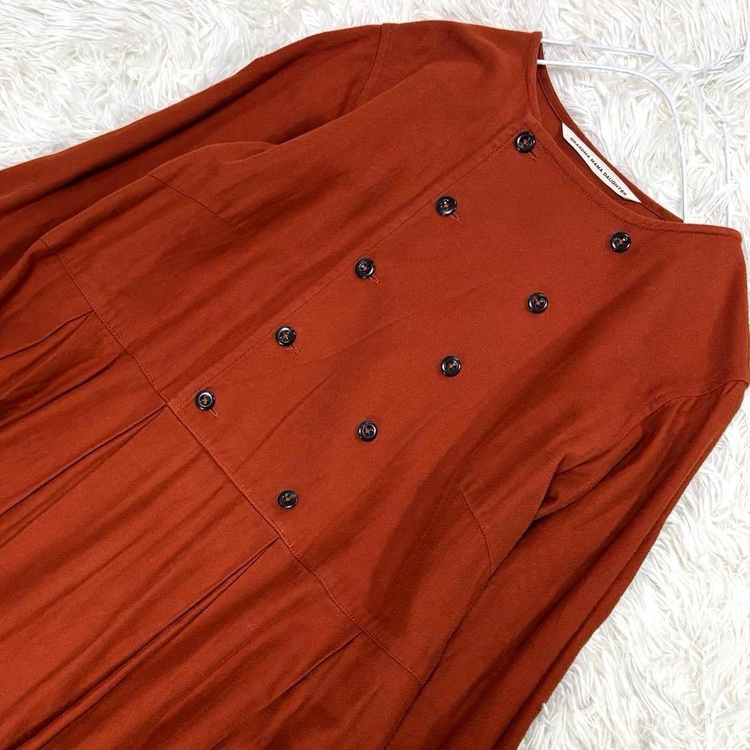 グランマママドーター タック入り フレアロングワンピース オレンジ系 S