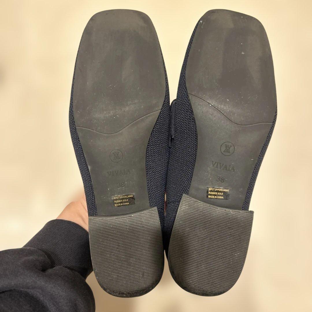 【VIVAIA】スクエアトゥ ノットデザイン ローファー　ネイビー