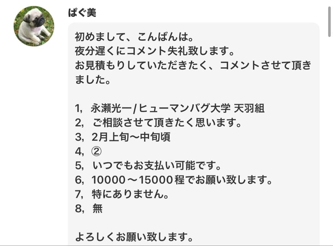 ぱぐ美様 ウィッグオーダー お見積もりページ