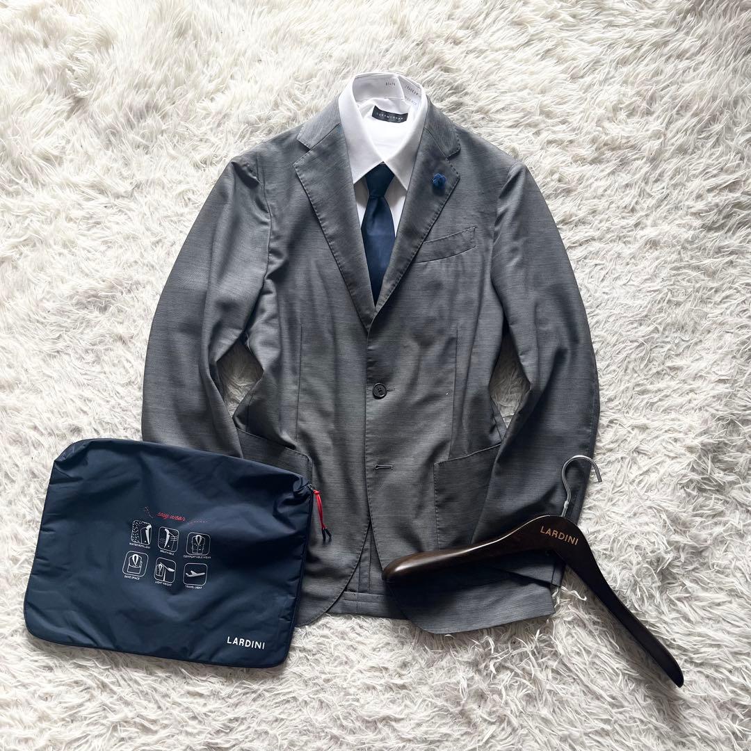 <美品>LARDINI easy wear 新ロゴ グレー ウールジャケット44