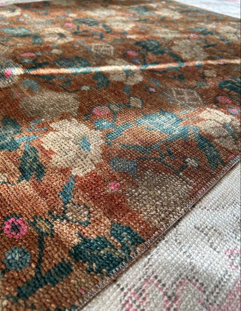 レア柄　Sunset Brown トルコ　ヴィンテージラグ　トルコラグ