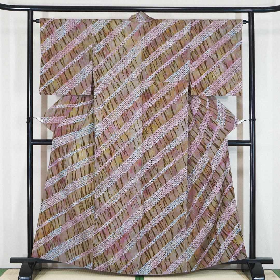 板締め絞り　正絹染紬　カジュアル　お洒落着　155cm　l862