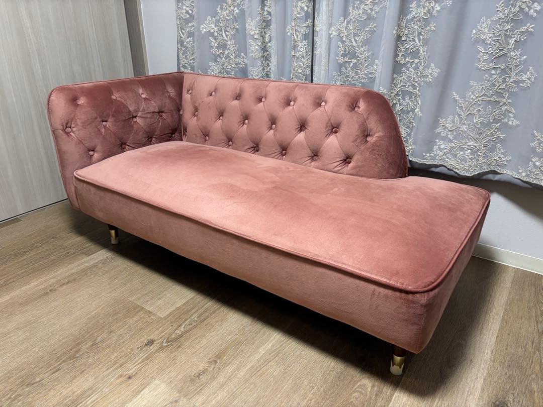LOWYA ソファ 2人掛けソファ カウチソファ ベルベット調 ピンク