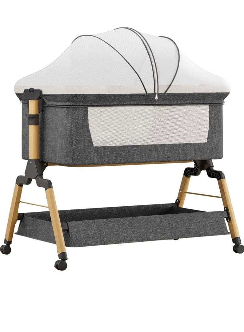 Vinona ベビーベッド ダークグレー キャスター付き