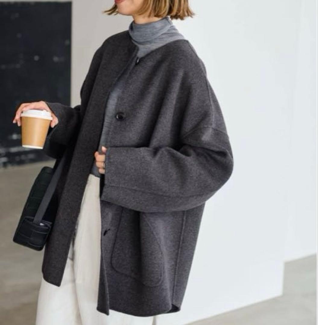 FRAMeWORK ハミルトンリバークルーネックコート グレー