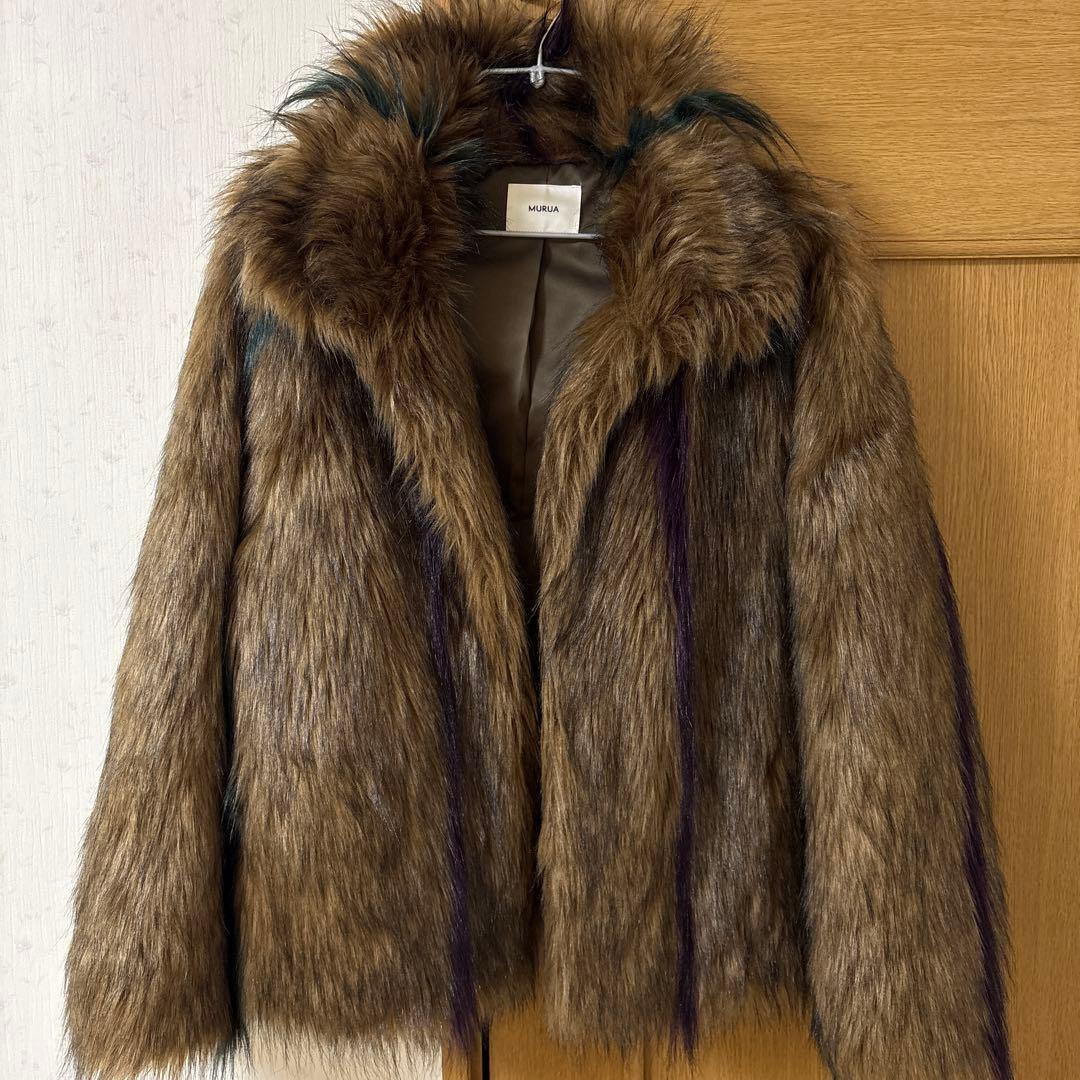 MURUA フェイクファーラインジャガードコート