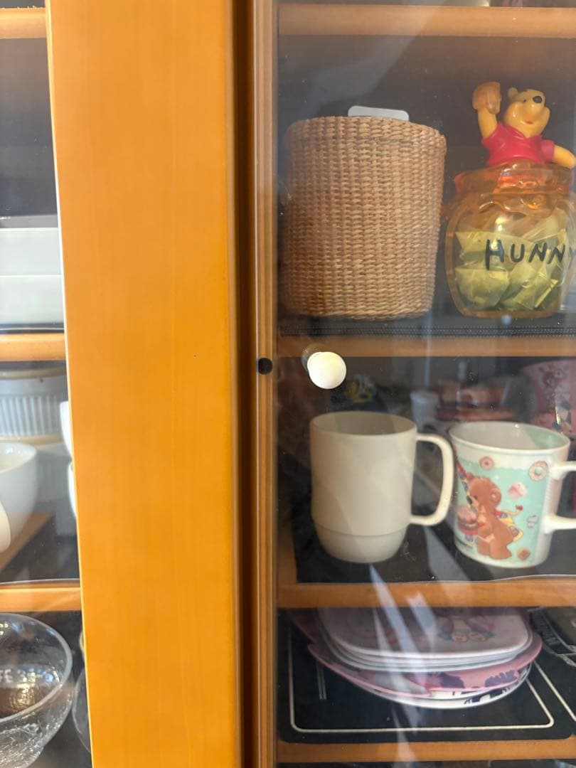 食器棚 ガラス扉 引出し 引き戸 ブラウン キッチンボード カップボード うつわ