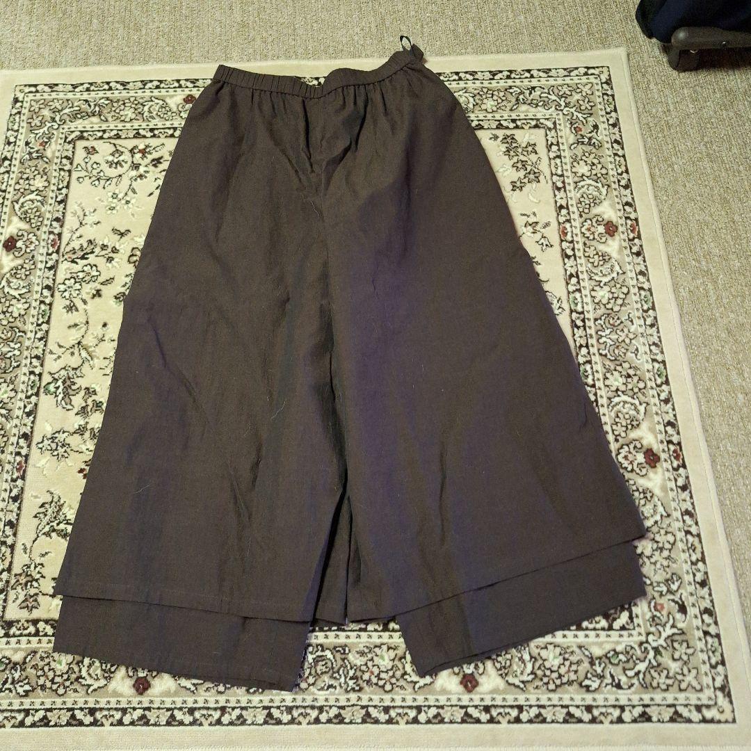 慈雨　センソユニコ　茶染ブラウン ワイドパンツ　段差二重裾　ガウチョ