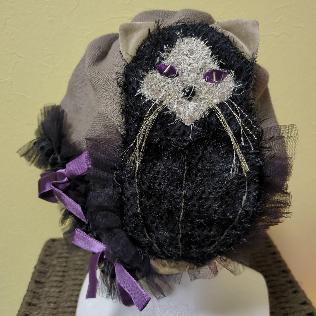 カシラ　猫デザイン ベレー帽 ブラウン