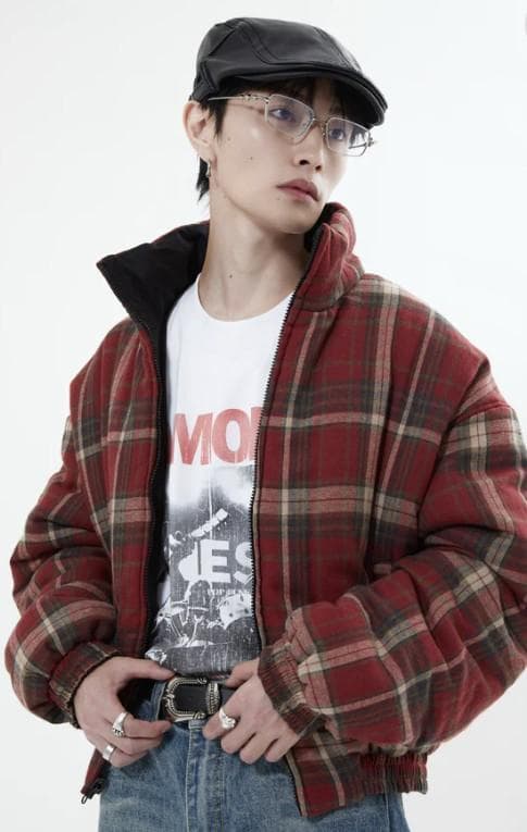 L2142　リバーシブルチェックアウター　L（black）　地底人ONLINE