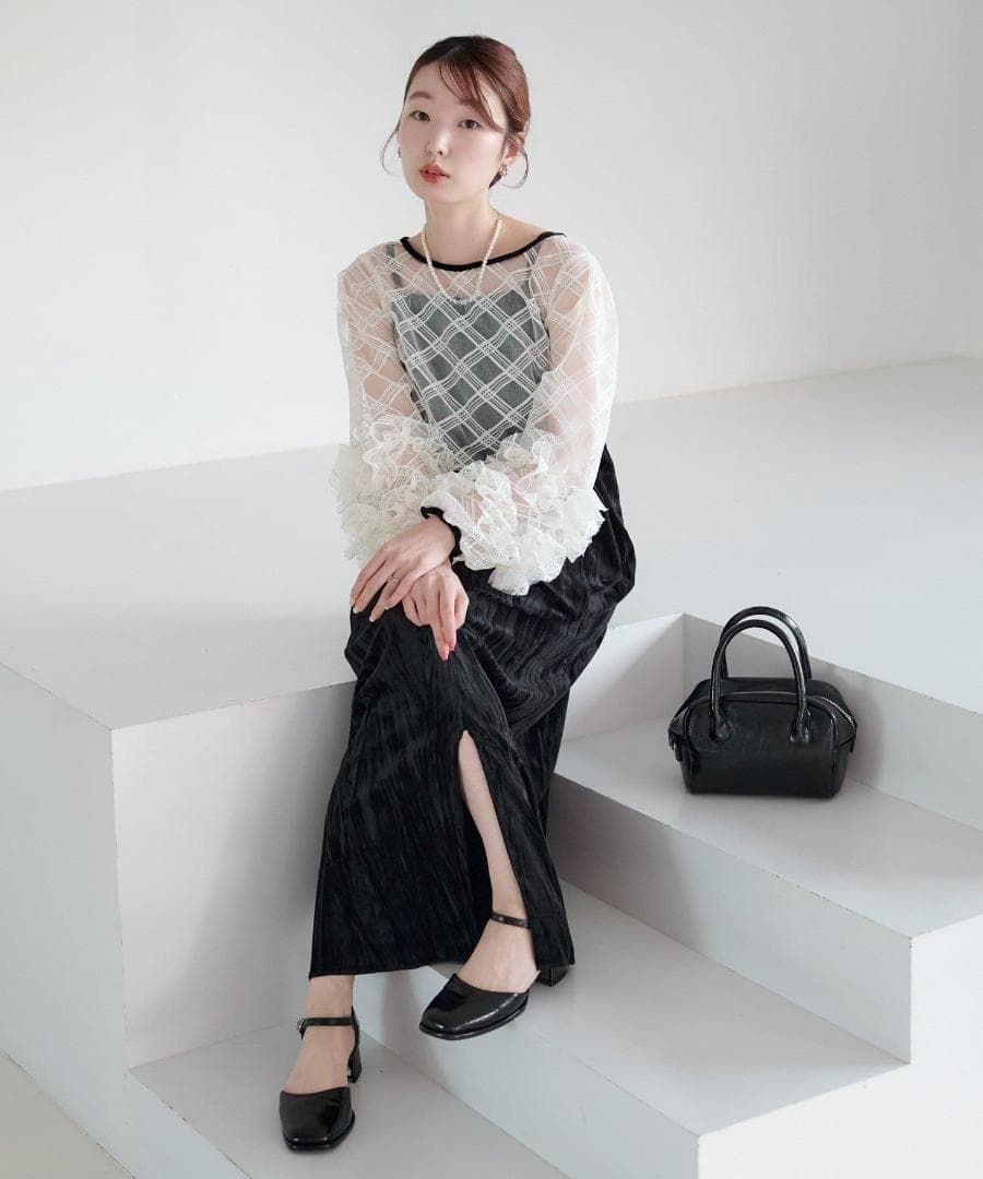 1 Kastane 結婚式 オケージョン シアーチェック×ベロアワンピースSET