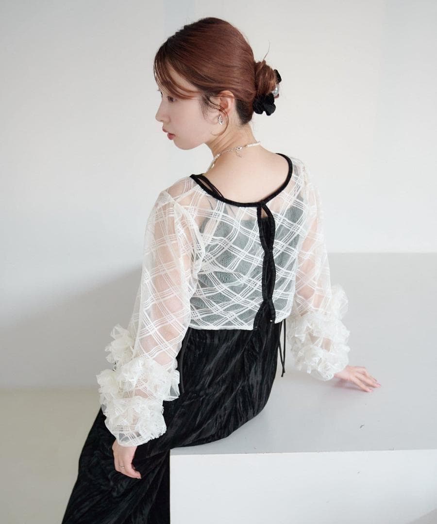 1 Kastane 結婚式 オケージョン シアーチェック×ベロアワンピースSET