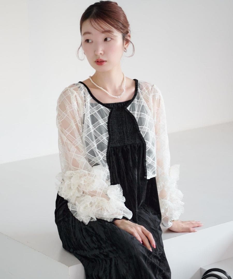 1 Kastane 結婚式 オケージョン シアーチェック×ベロアワンピースSET