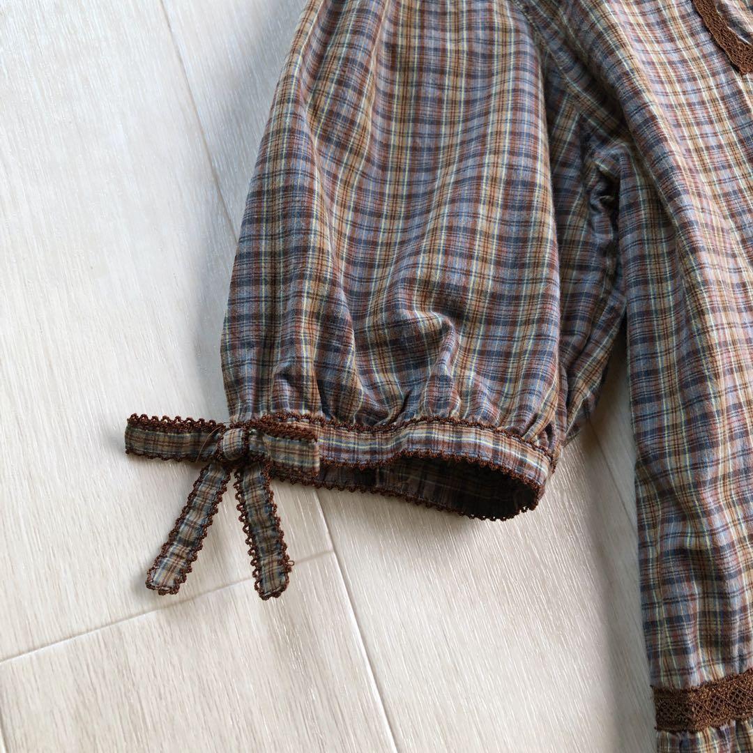 カネコイサオ チェック柄 レース ワンピース