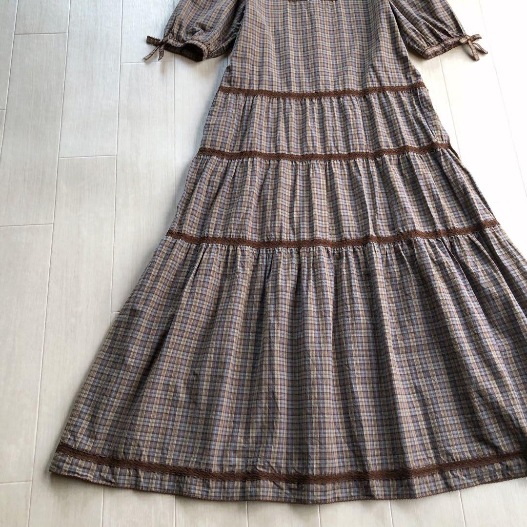 カネコイサオ チェック柄 レース ワンピース