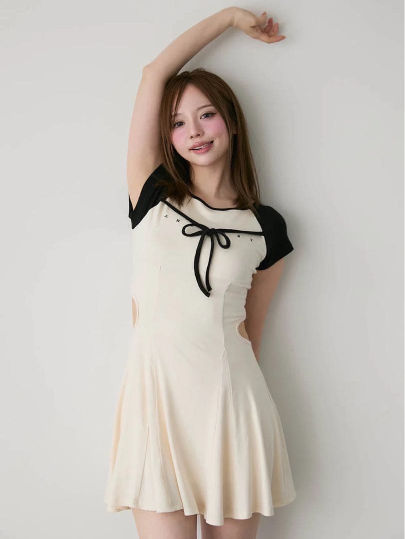 ワンピース andmary Mary logo flare mini dress black
