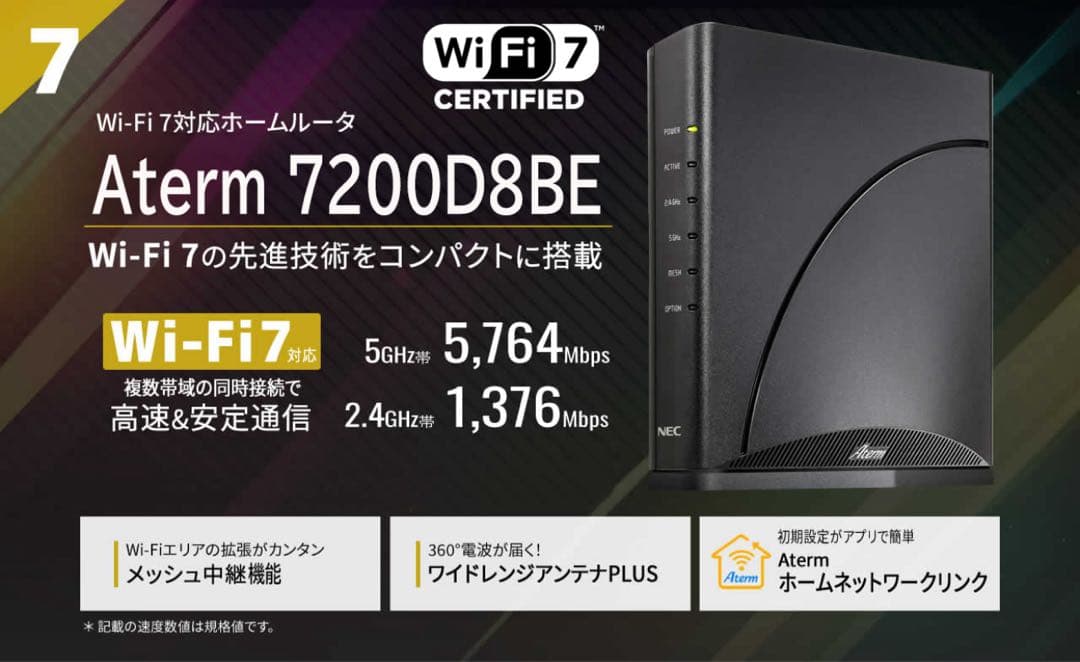 WifiルーターNEC Aterm7200D8BE