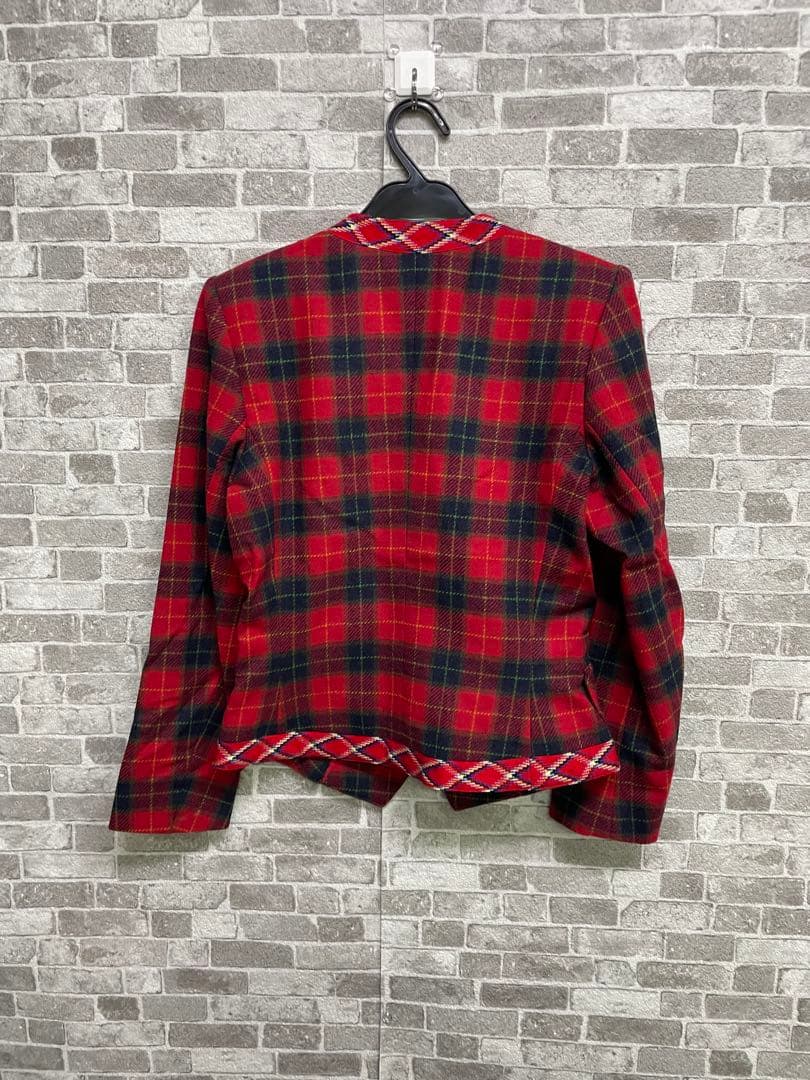 極美品　Yves Saint Laurent カシミヤ　レッドチェックジャケット