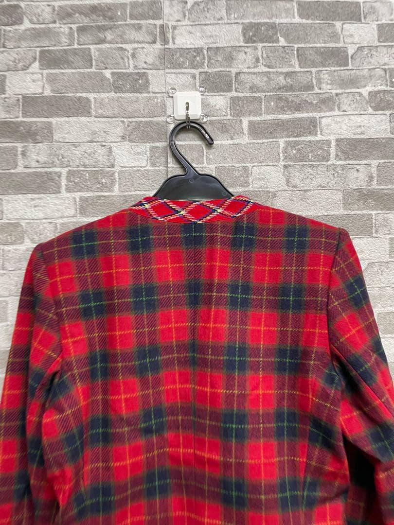 極美品　Yves Saint Laurent カシミヤ　レッドチェックジャケット