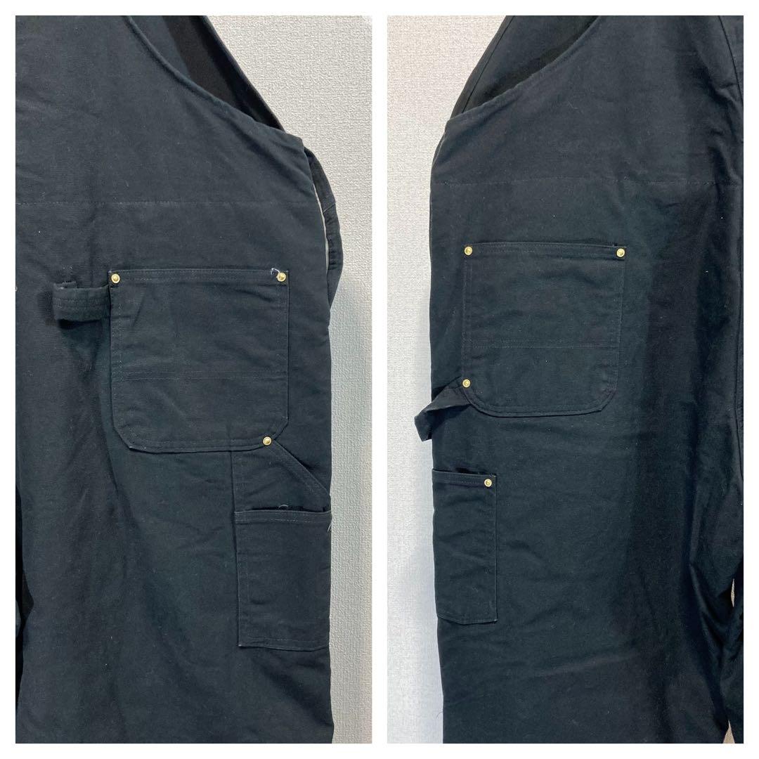 カーハートブラックオーバーオール大ペインターパンツ中綿黒パッチロゴ極太w52古着