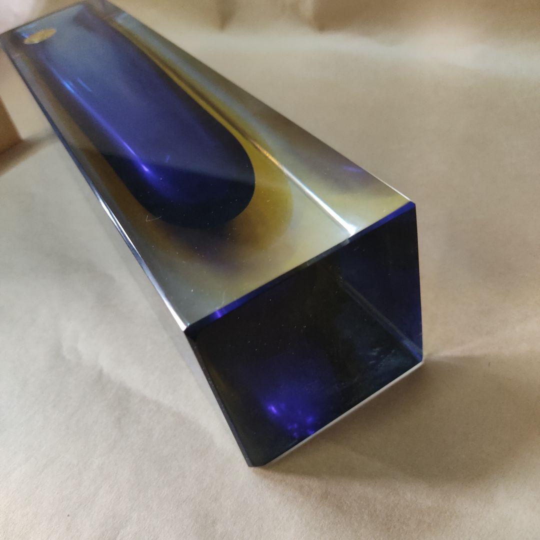 未使用 イタリア ムラーノ MURANO 青と透明のガラス花瓶 tr