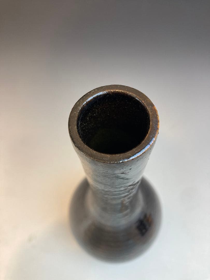 九代 大樋長左衛門 作 鶴首花入 共箱 茶道具