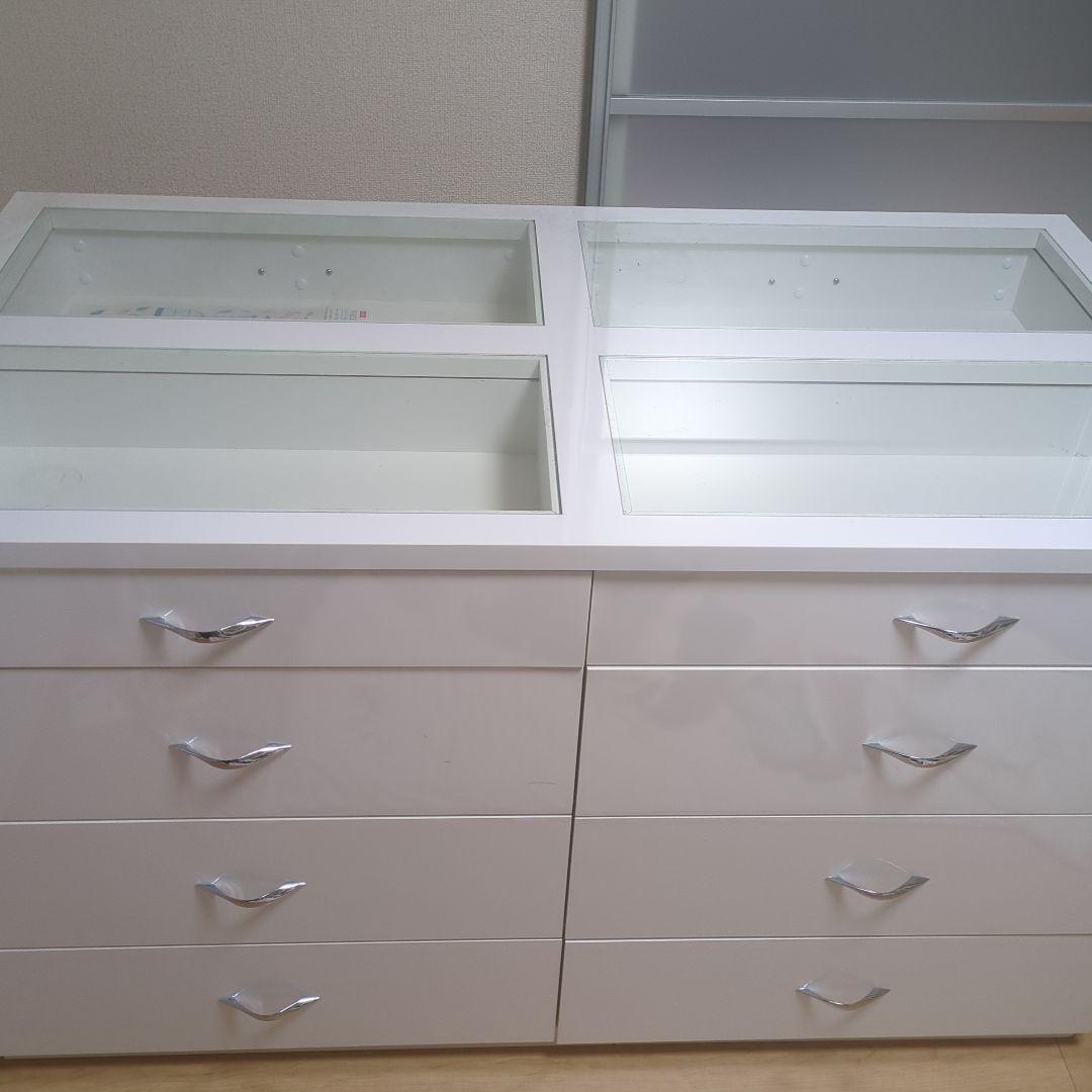 特注オーダー定価30万　鏡張りホワイト木製チェスト 6段 ガラス引き出し付き