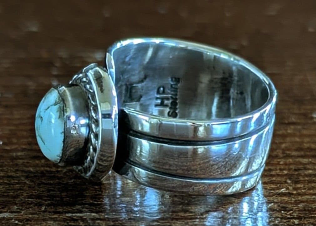 アメリカインディアンジュエリー☆ターコイズ シルバーリングココペリ 彫刻入り