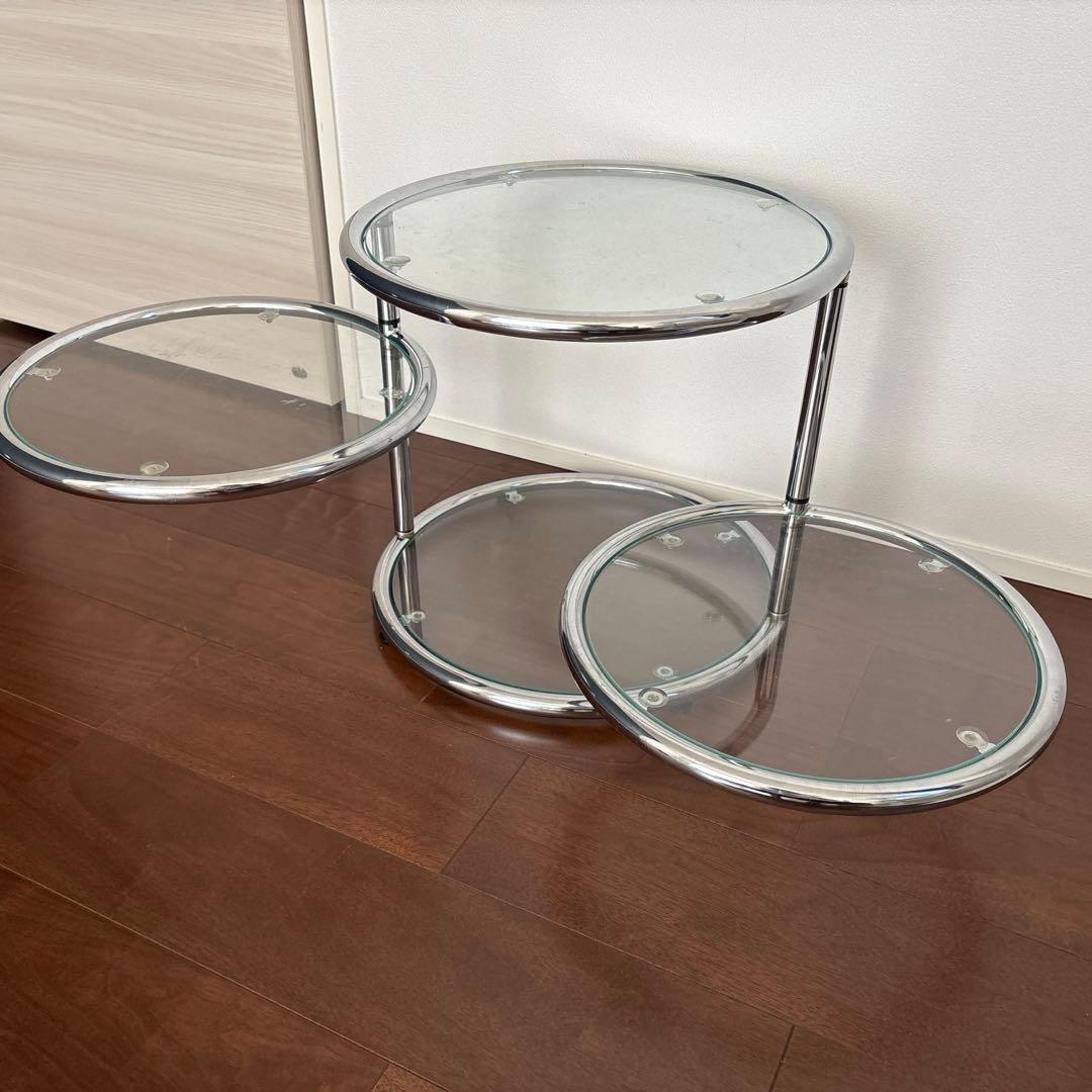 ミッドセンチュリー ラウンドテーブル 4段 サイドテーブル ガラステー