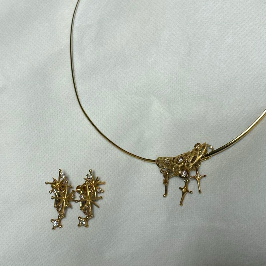 K18 天然ダイヤモンド ネックレス イヤリング セット 鑑定書付き