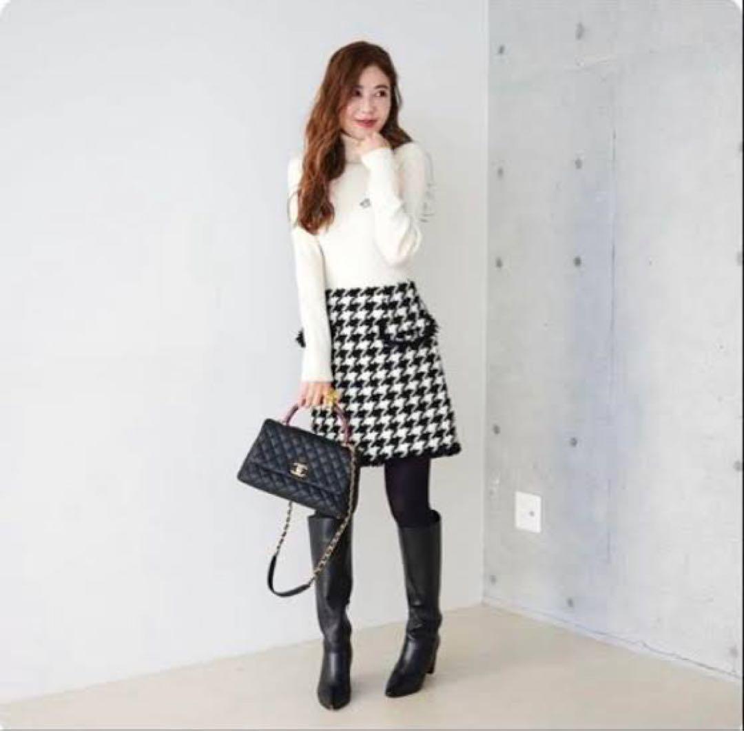 美品 オブリOBLI 千鳥格子ツイードスカート