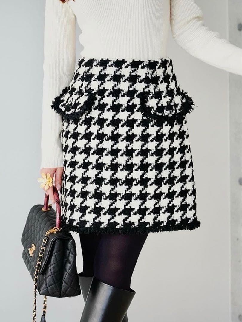 美品 オブリOBLI 千鳥格子ツイードスカート