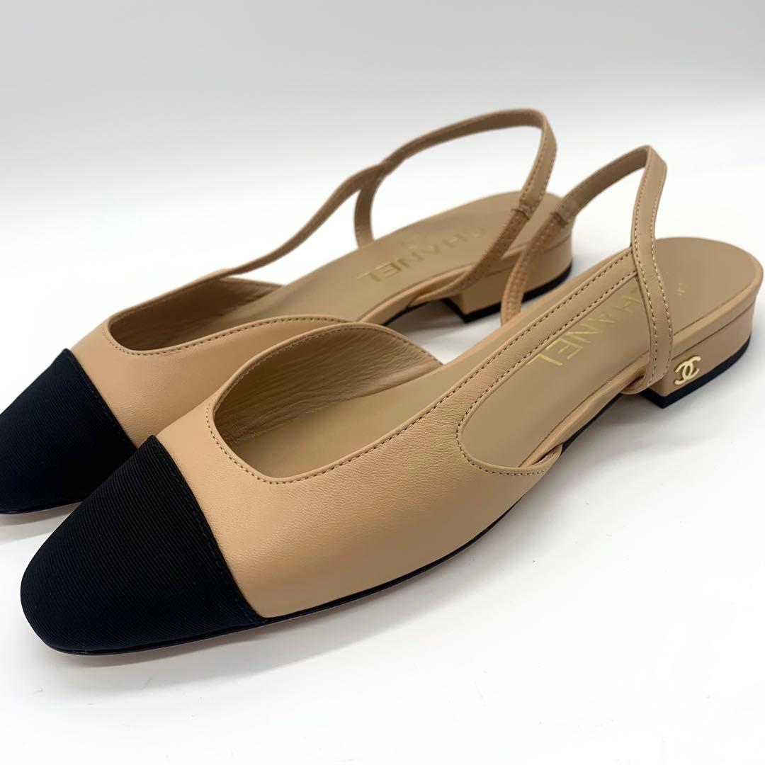 美品 現行 シャネル アンクルベルト パンプス ココマーク ベージュ サイズ36