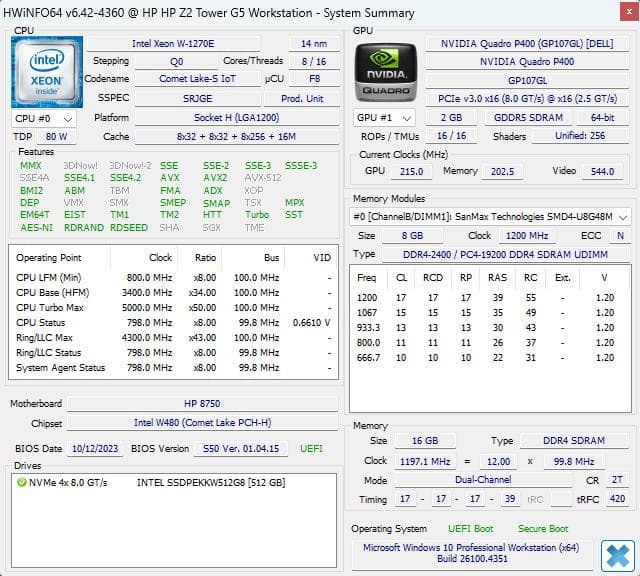 HP Z2 tower G5 ワークステーション Xeon W-1270