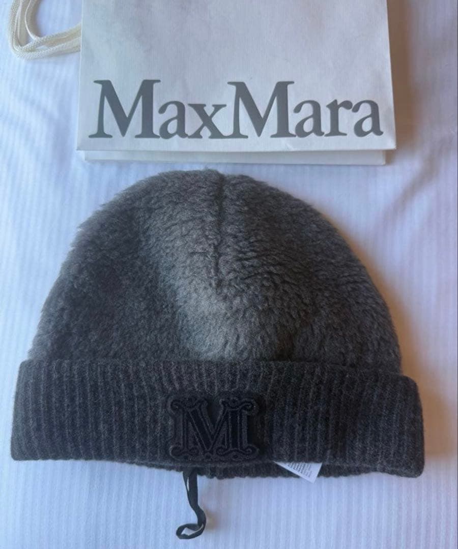 Max Mara テディ グレー M刺繍 ニット帽