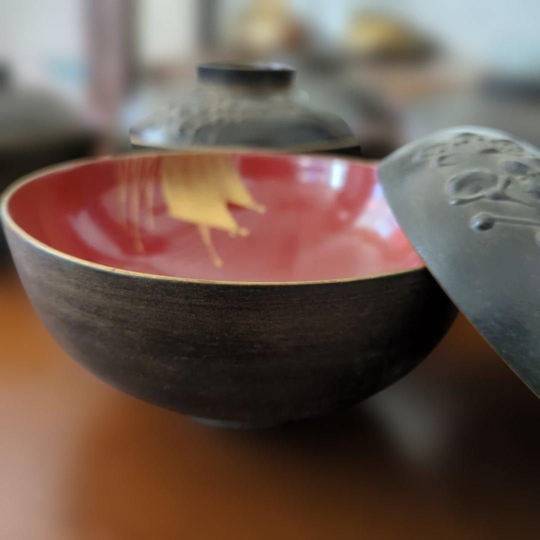 今ちゃん　骨董　お椀　会津塗　鉄錆塗り螺鈿　10つ