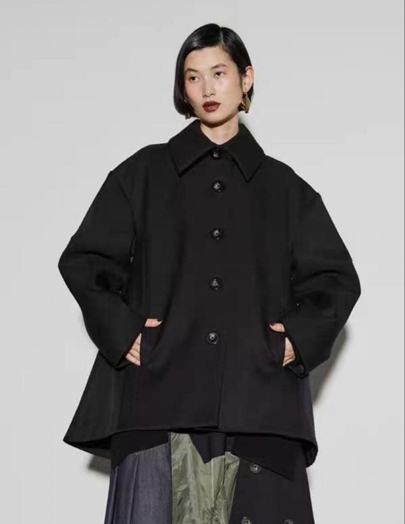 美品 アンスリード アーチコクーンテントコート黒 36 人気完売