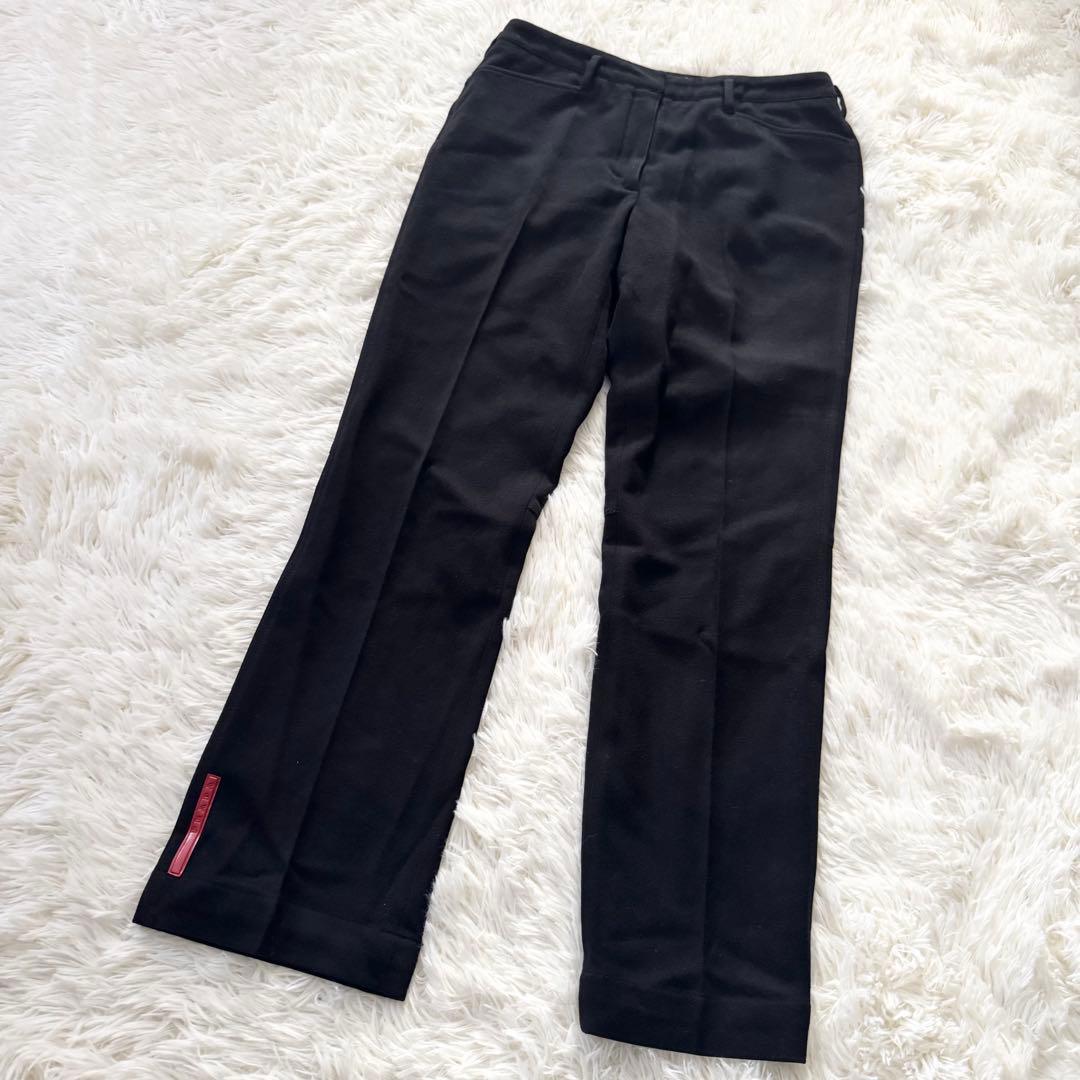 美品✨PRADA SPORT ウールスラックス ブラック　赤ロゴ