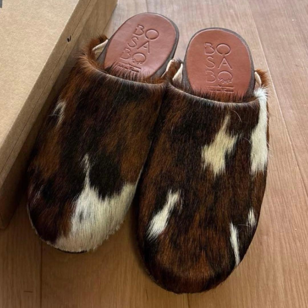 BOSABO 牛革サボ　ハラコ　troentorp ブラウン・ホワイト