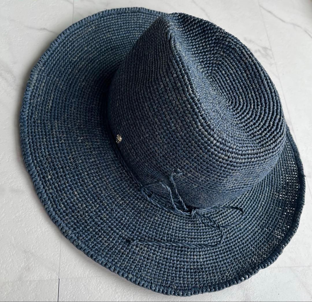 ヘレンカミンスキー　ネイビーグレー　ラフィアハット